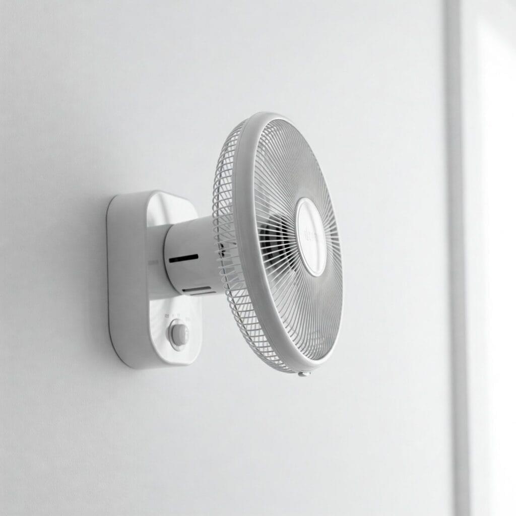 White wall-mounted fan on wall