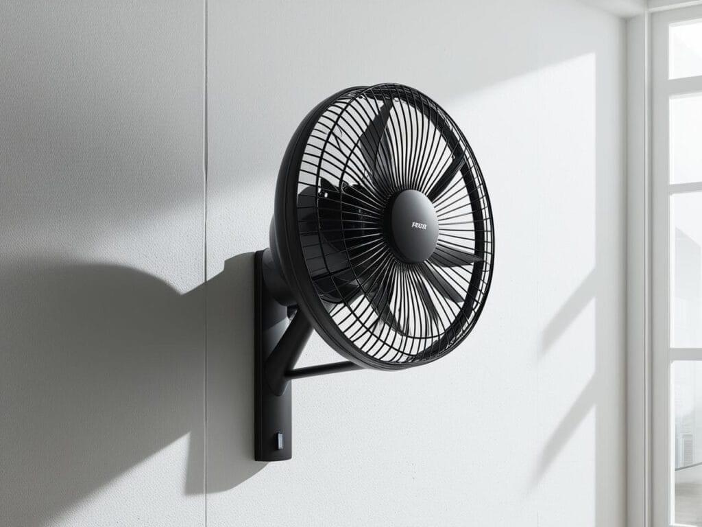 Black wall fan on white wall