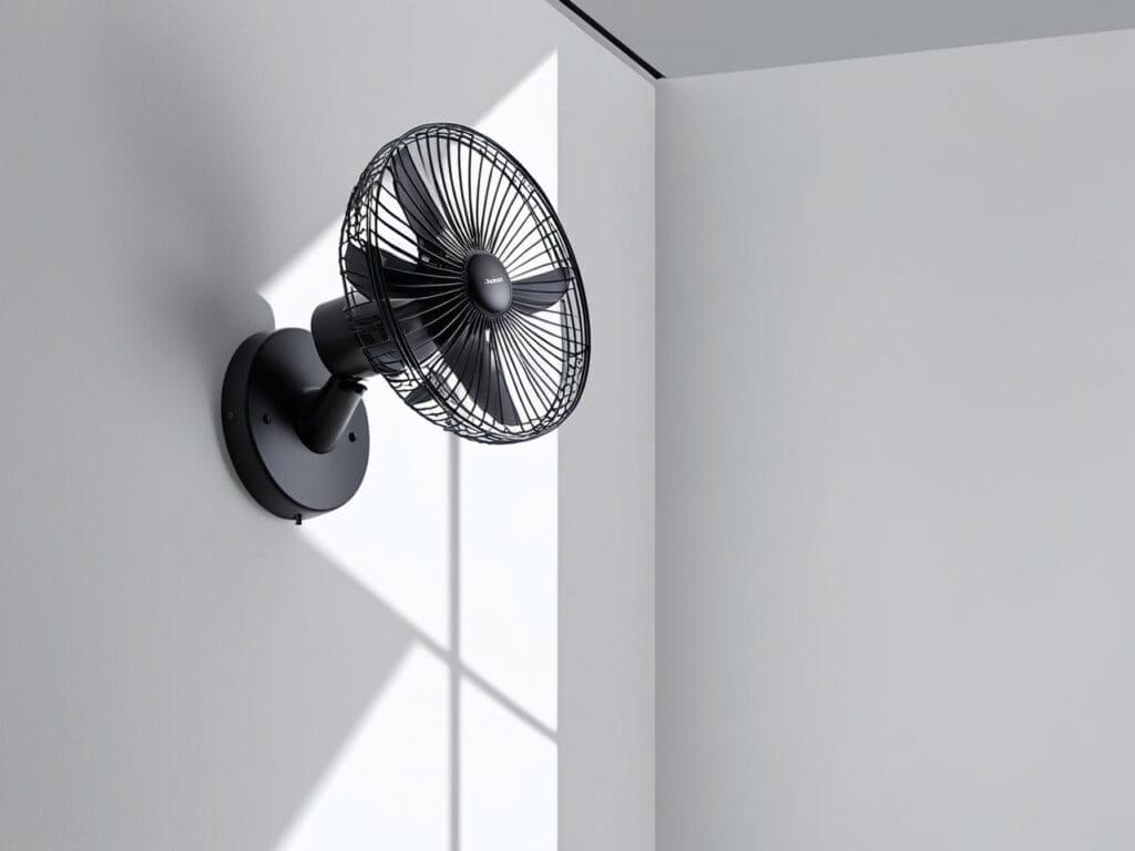 Black wall fan on white wall
