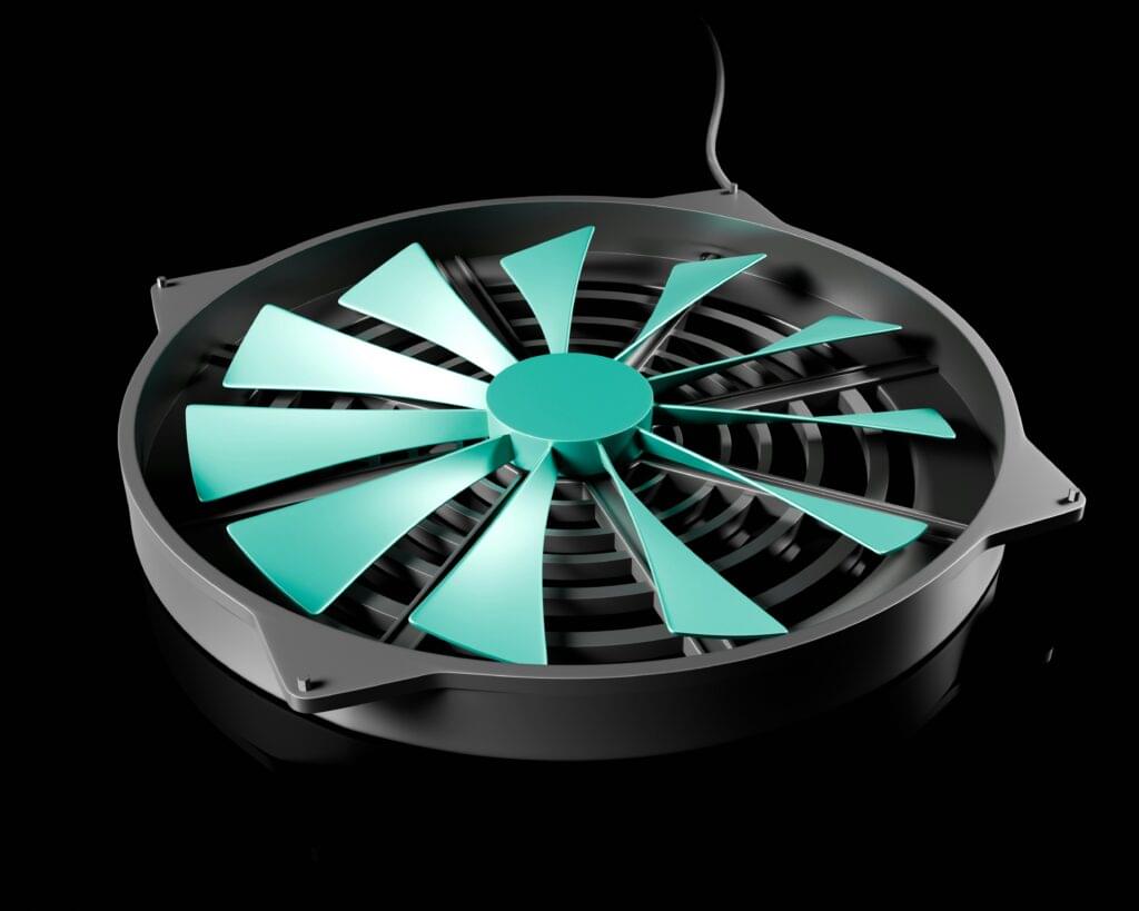 Stylish black and teal computer fan